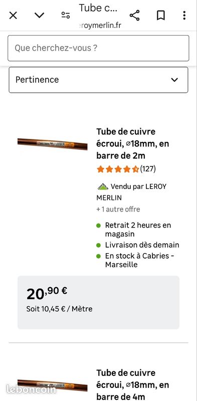 Tube cuivre plomberie 22et 18mm (image 2)