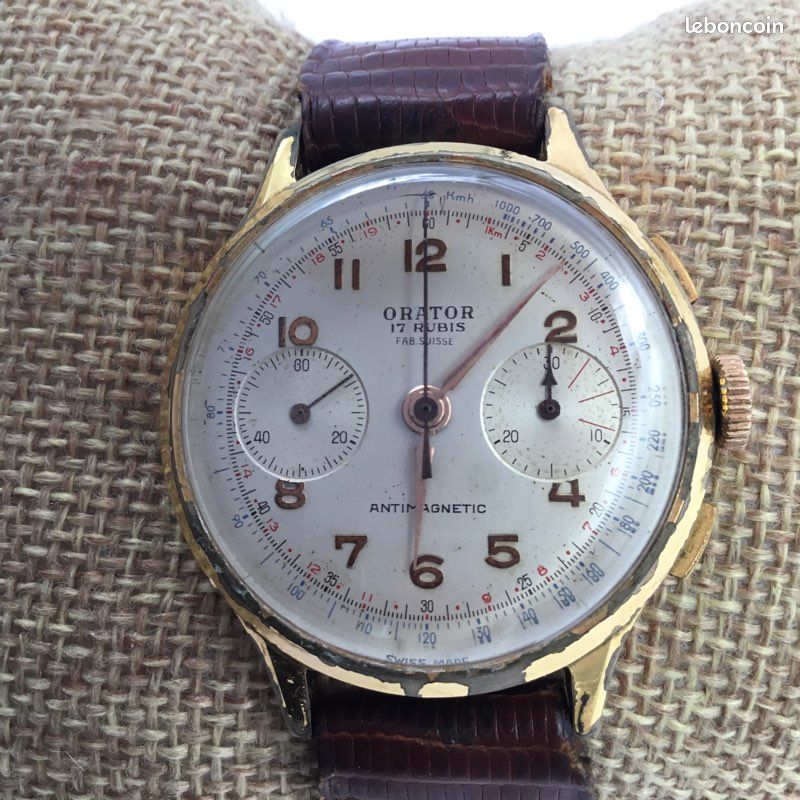 Montre Chronographe Tempographe Homme - Mécanique Manuel, Boîtier Plaqué Or - Occasion
