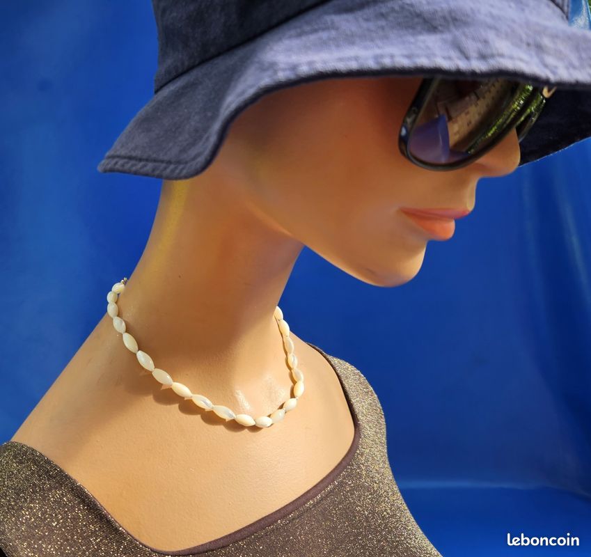 Collier Perles Naturelles Blanches Nacrées Vintage 36cm - Stock Des Années 80, Neuf Sans Emballage