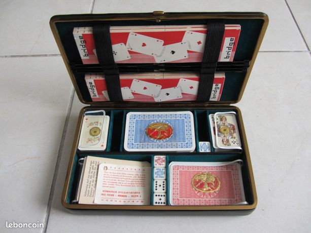 Jeu de cartes vintage bridge poker boîte de dés années
