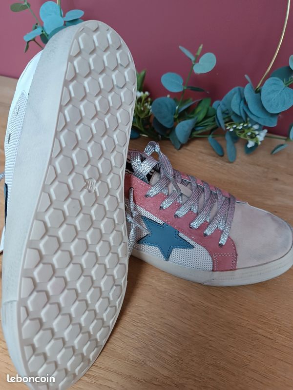 Baskets marque Espagnole Corina beige/rose/argentée (image 3)