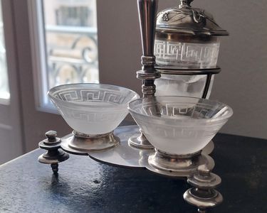 Paire de salerons double en métal argenté (poinçon L et lion couché) à