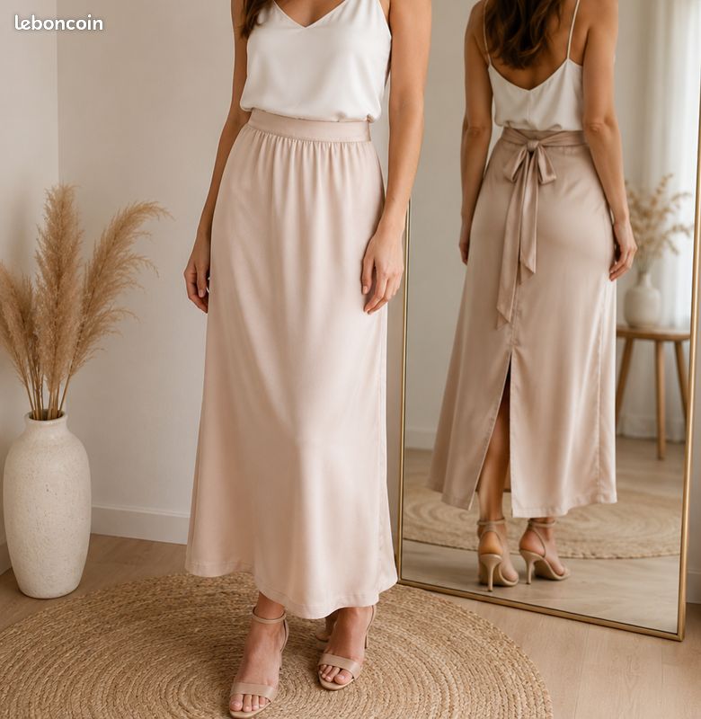 Jupe longue fluide rose poudré – Taille M 38 – Très bon état (image 1)