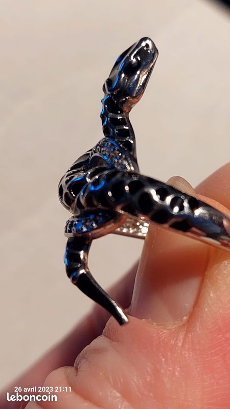 Bague Serpent En Argent Massif - Tête Ornée De Zirconiums, Taille 55, Occasion