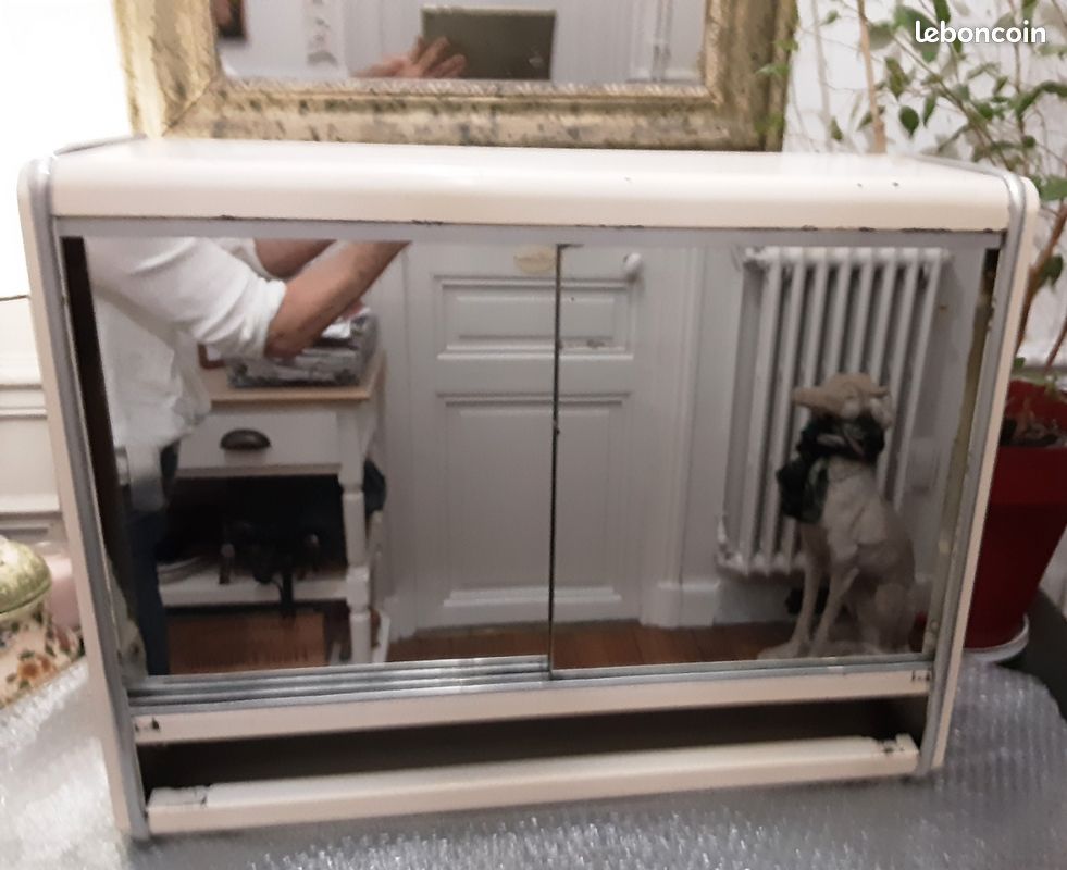 Armoire à Pharmacie Vintage Avec Miroir électrifiée - Années 50, Bois
