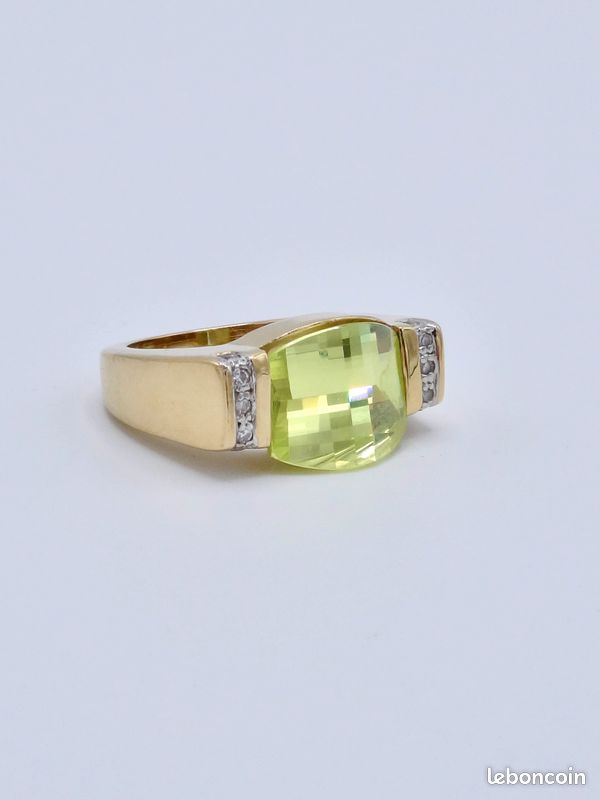 Bague En Plaqué Or Jaune Avec Pierre Verte - Taille 52 - Neuf Avec étiquettes