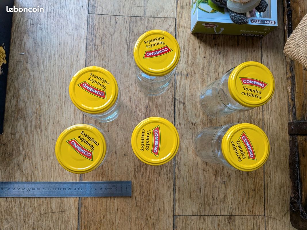 6 anciens pots de sauce tomate avec couvercle propres (image 1)