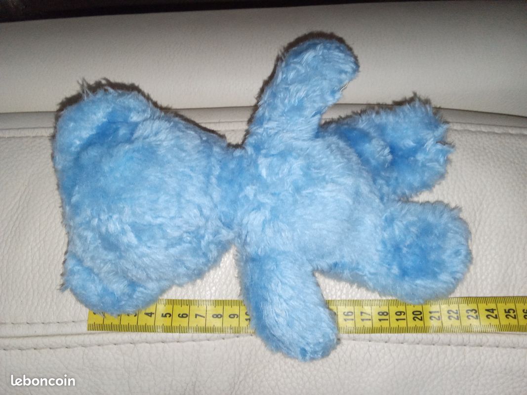 Doudou ours ourson bleu de la marque Boulgom doudou ancien vintage en posture debout environ 21