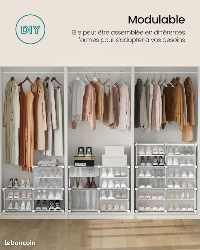 Étagère à Chaussures Modulable 10 Compartiments – Rangement Grande Capacité avec Portes (image 4)