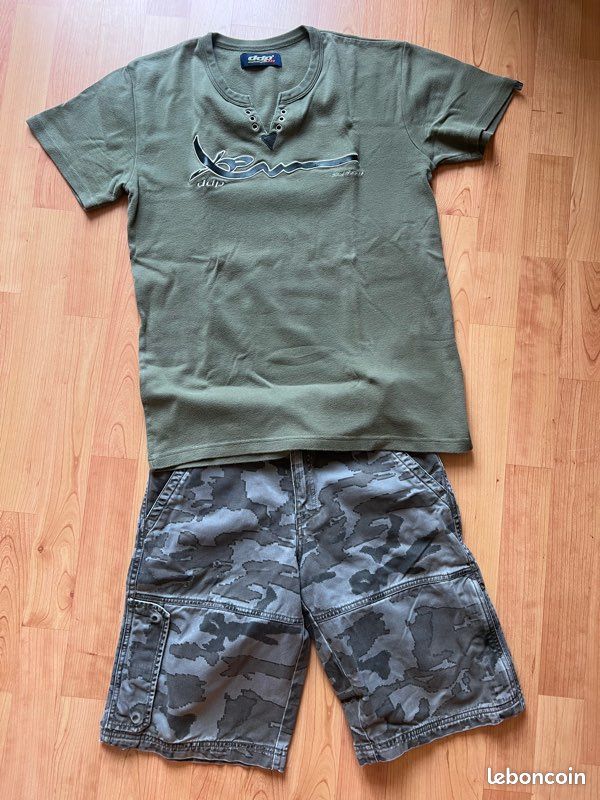 Bermuda gris militaire GAP Kids et T-shirt kaki DDP (image 1)