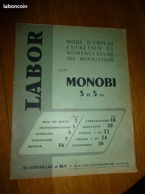 Mode d'emploi Motoculteur Labor Monobi (image 1)