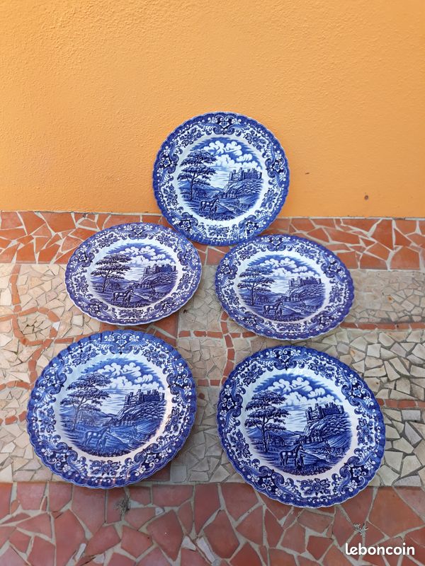 Lot 5 Assiettes plates Castle British Anchor Country Ironstone England Bleu (image 1)