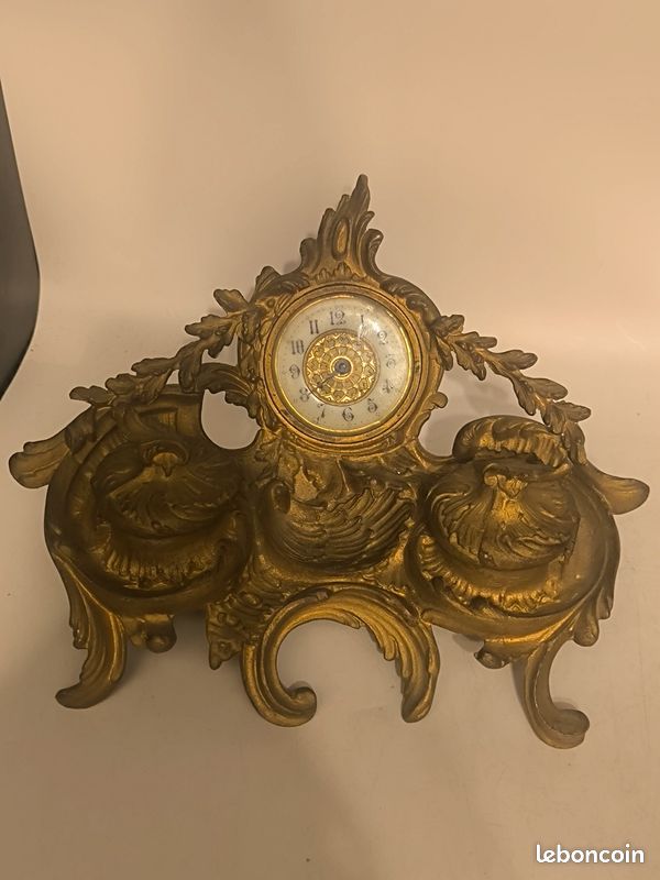 Encrier double bronze avec Pendulette 19em (image 2)