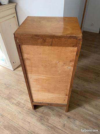 Petit Meuble Classeur Des Années 50/60 – Bois Chêne Clair – Porte Rideau