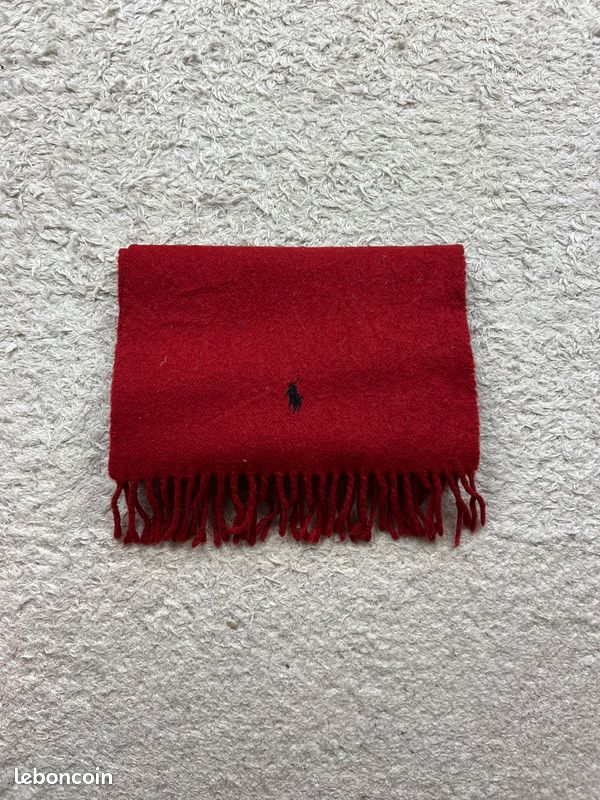 Echarpe Ralph Lauren rouge logo brodé noir 100% Laine d'agneau n°19 (image 1)