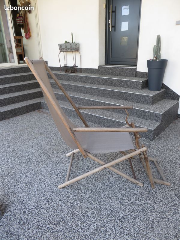 Très ancienne chaise longue chilienne transat en bois à bascule (image 1)