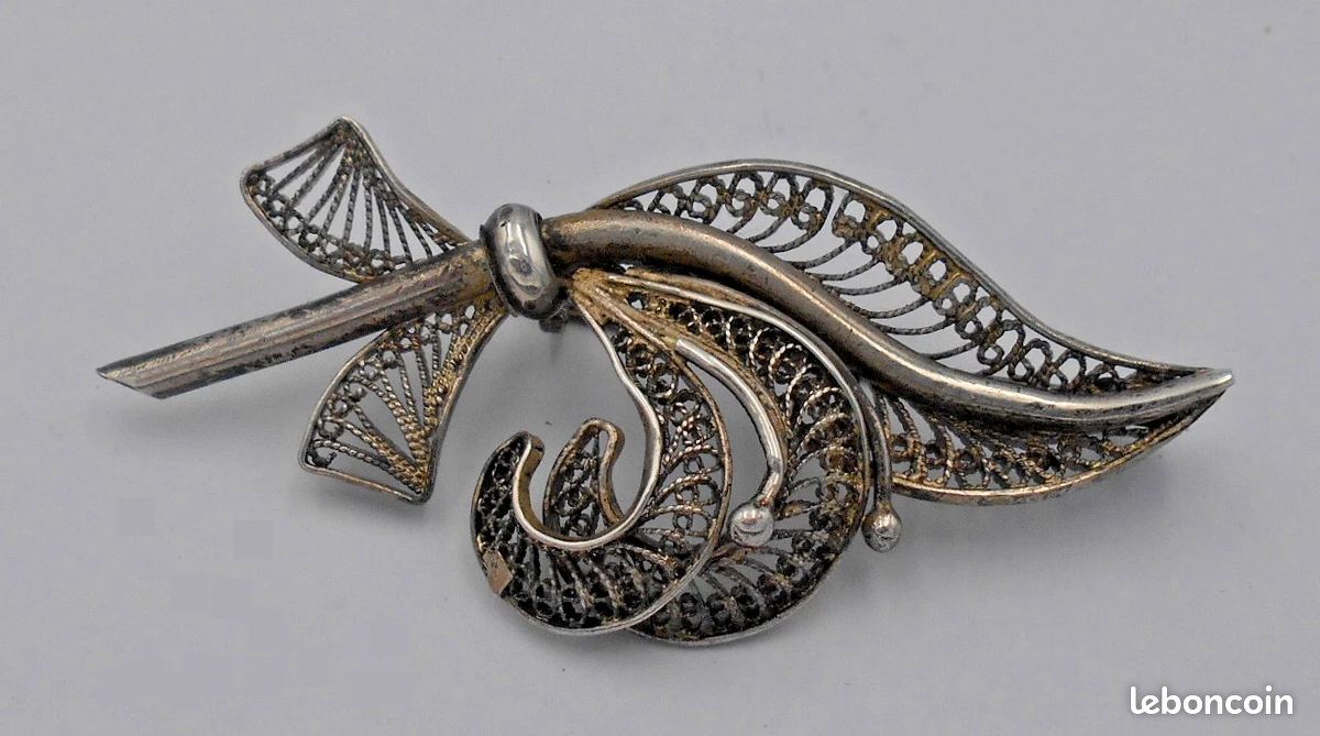 Broche Ancienne Filigrane Française - Vintage, En Métal