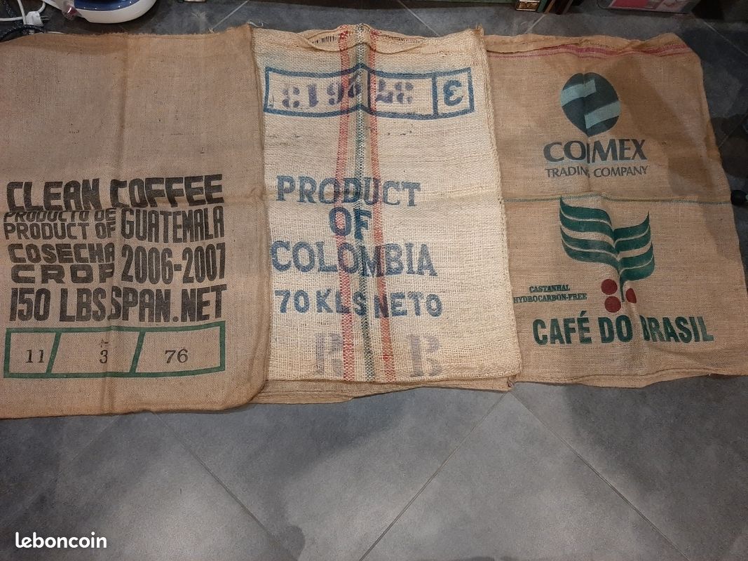 Sac en toile de jute d'époque avec logo de fabricant de café (image 1)