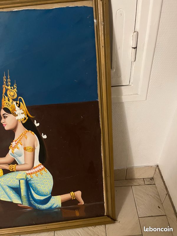Grand tableau vintage danseuses Apsara & Angkor Vat — 185 x 87 cm (image 3)