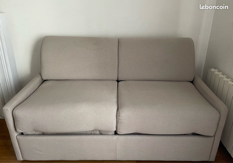 Vente-unique - Canapé 3 Places Convertible Express En Tissu Beige - Couchage 140 Cm - Matelas 22 Cm Avec Mémoire De Forme CALIFE