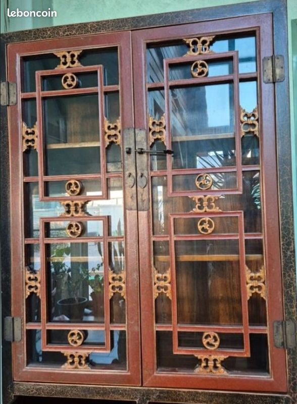 Ancien grand panneau chinois en bois sculpté fait main (image 12)
