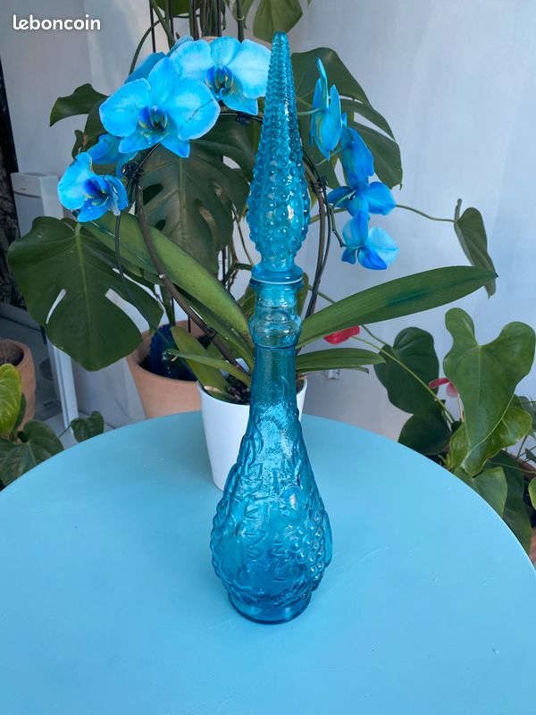 Bouteille carafe italienne vintage bleue 46,5 cm (image 6)