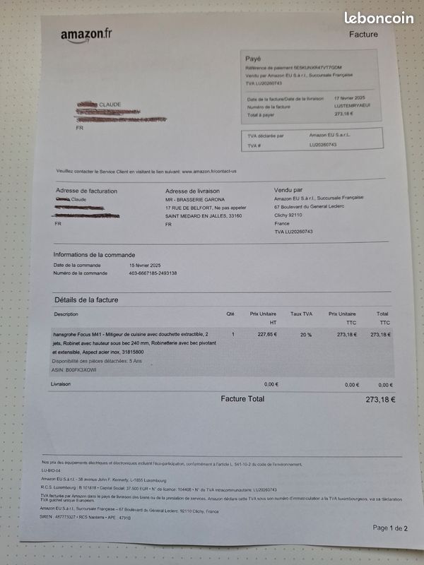 Robinet mitigeur de cuisine acier inox Hansgrohe (image 2)