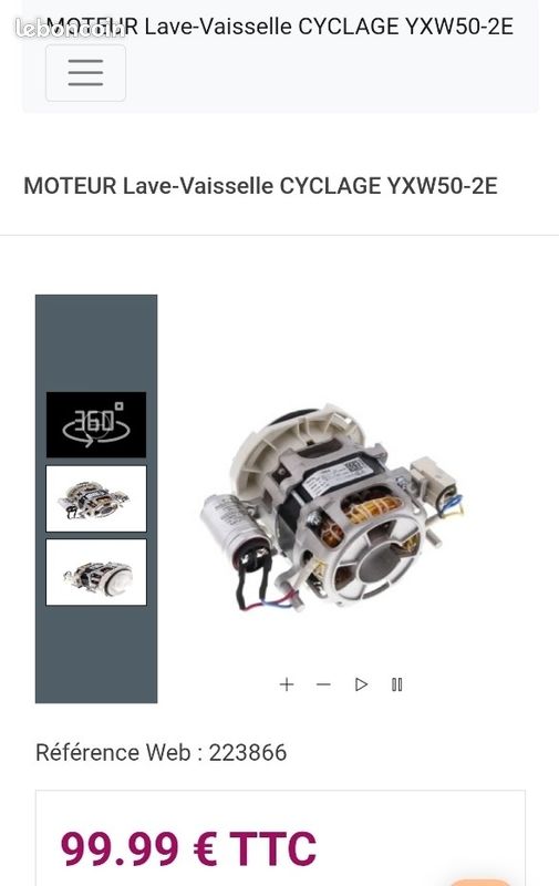 Pompe De Cyclage Complète Pour Lave-vaisselle VALBERG – Réf. 43270, VAL12C49 (occasion TBE)
