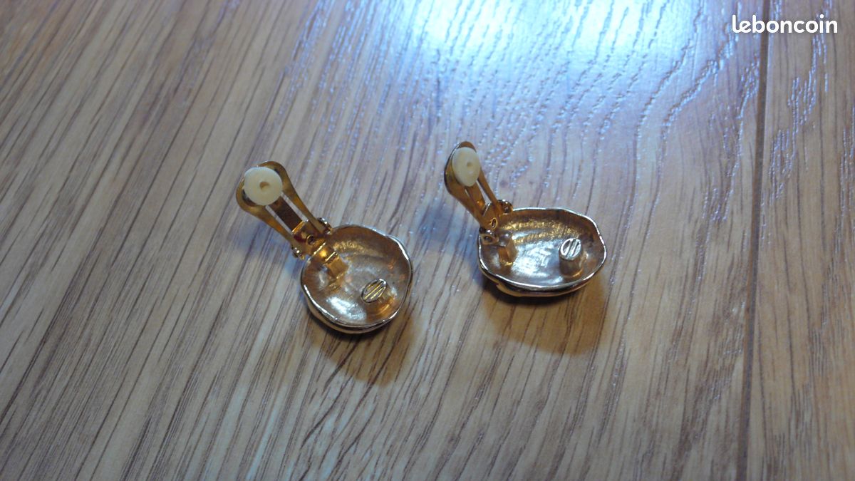 Clips d'oreille vintage or ambre noir années 80 (image 5)
