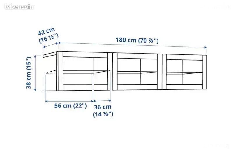 MEUBLE TV OU SURMEUBLE BESTA IKEA 3 PORTES VITRÉE OPAQUES GLASSVIK BLANCHE 180x41x38 160 TRÈS BON ÉTAT (image 7)