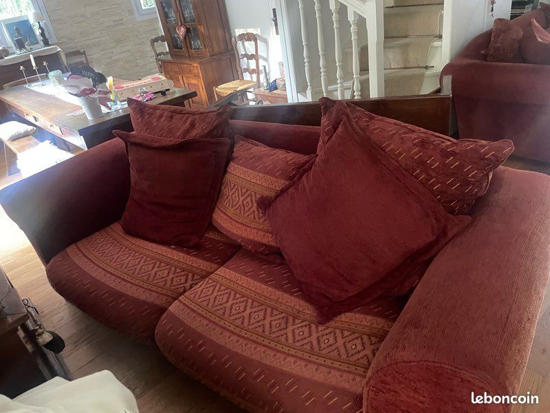 Vente 1 canapé velour bordeaux (image 1)