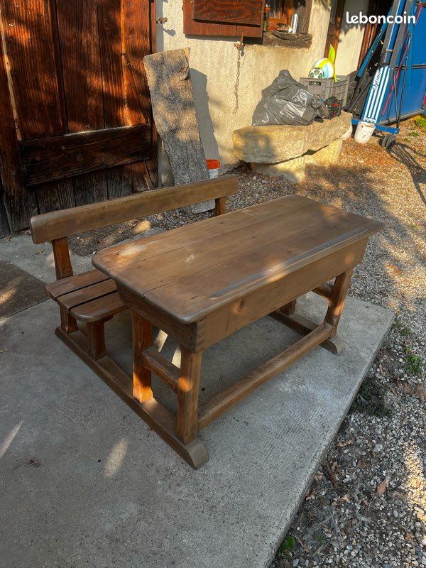 Bureau écolier bois massif vintage (image 1)