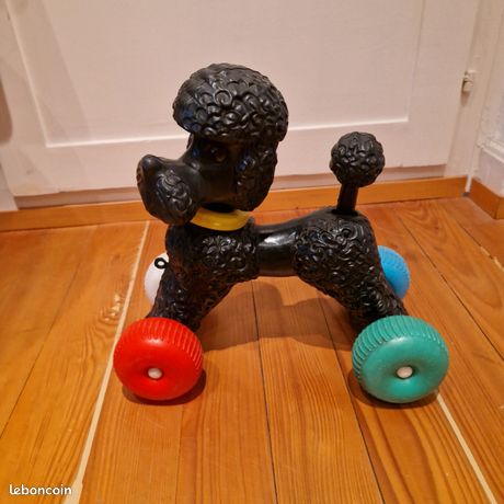 Caniche à Roulettes Vintage - Jouet Peluche - Années 50/60 - France