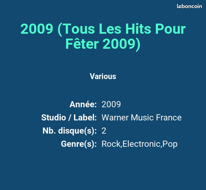 2009 (Tous Les Hits Pour Fêter 2009) - Various (image 2)