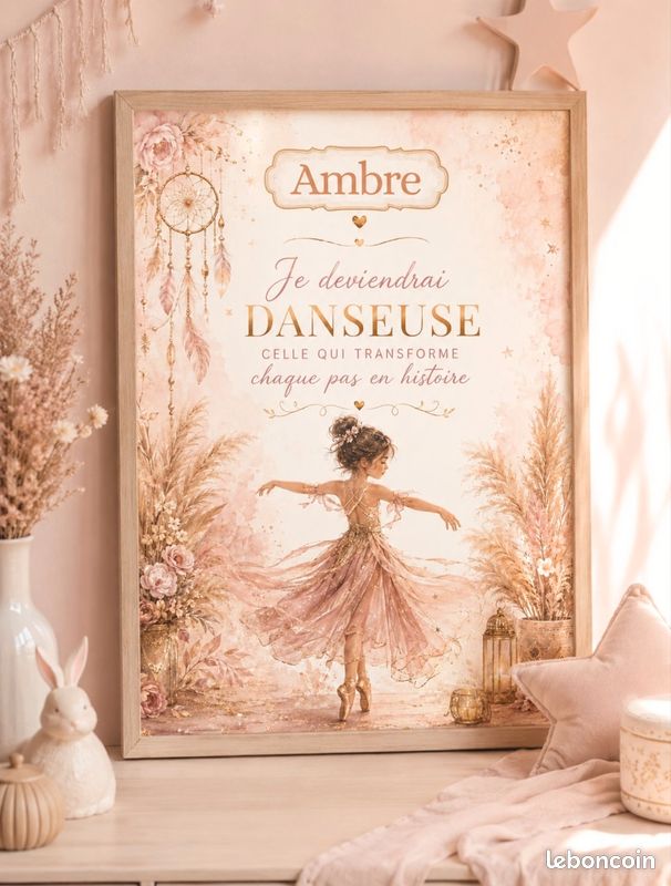 Affiche Prénom - Décoration Danseuse - Affiche Personnalisée Fille - Illustration Danseuse (image 1)