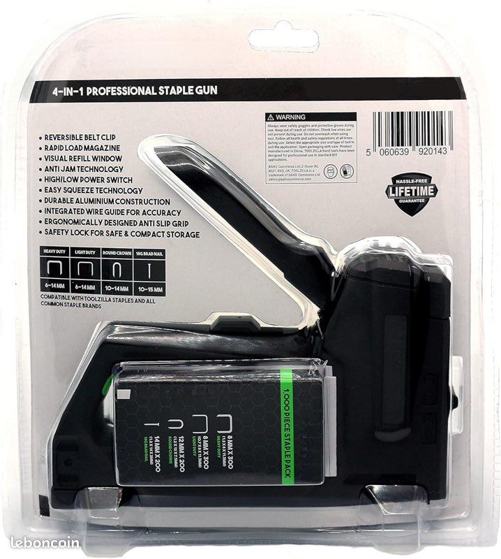 Agrafeuse 4-en-1 pistolet à agrafes professionnel et pack de 1000 agrafes neuve (image 4)