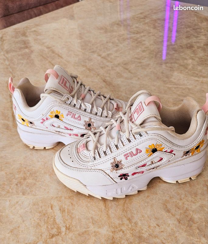 Chaussure Fila Blanche Fila Femme Fleur Fila Blanche A Fleur New