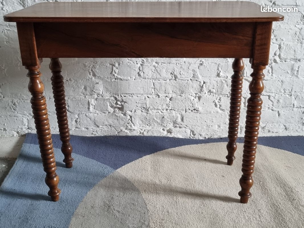 Ancien table noyer massif pieds tournes louis philippe (image 2)
