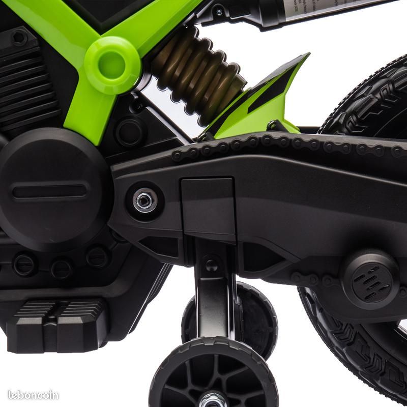 Moto Cross Électrique AIYAPLAY – 12V, 2 Moteurs, Vitesse 5 Km/h, Roues Stabilisatrices, Suspension