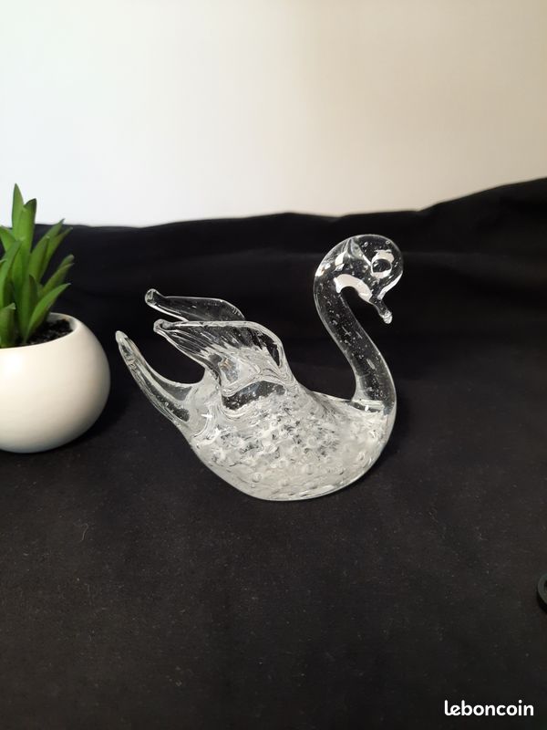 Sculpture murano Cygne bullé, verre transparent et blanc, 10 cm (image 2)