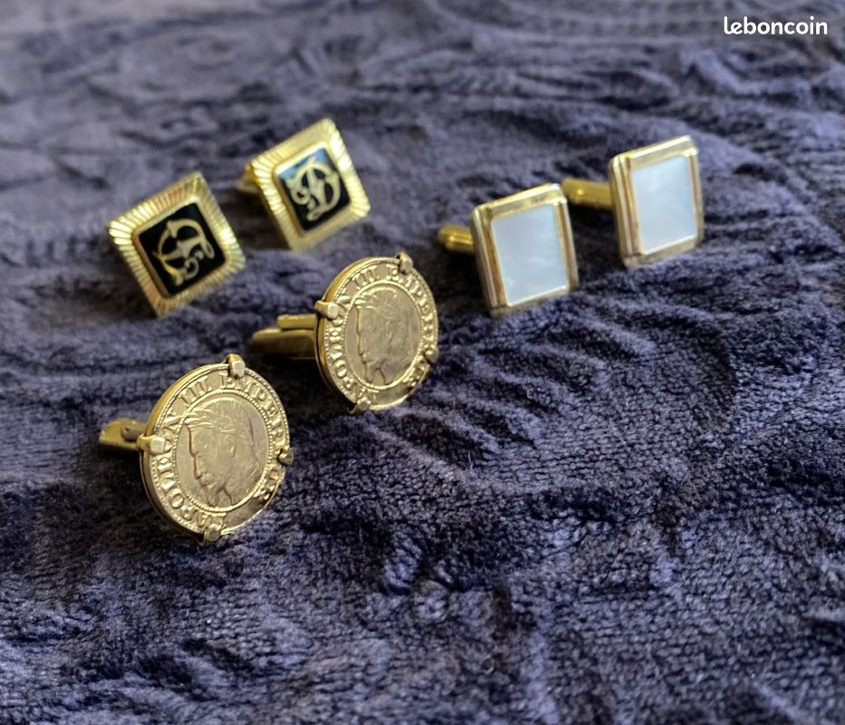 Paire De Boutons De Manchettes Vintage En Métal Doré - Occasion Très Bon état, Fabrication Française