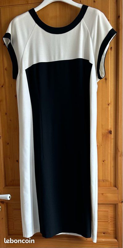 Robe à Bretelles Dos Nu Alain Manoukian – Coton Noir Et Blanc – Taille 42 – Occasion En Très Bon état