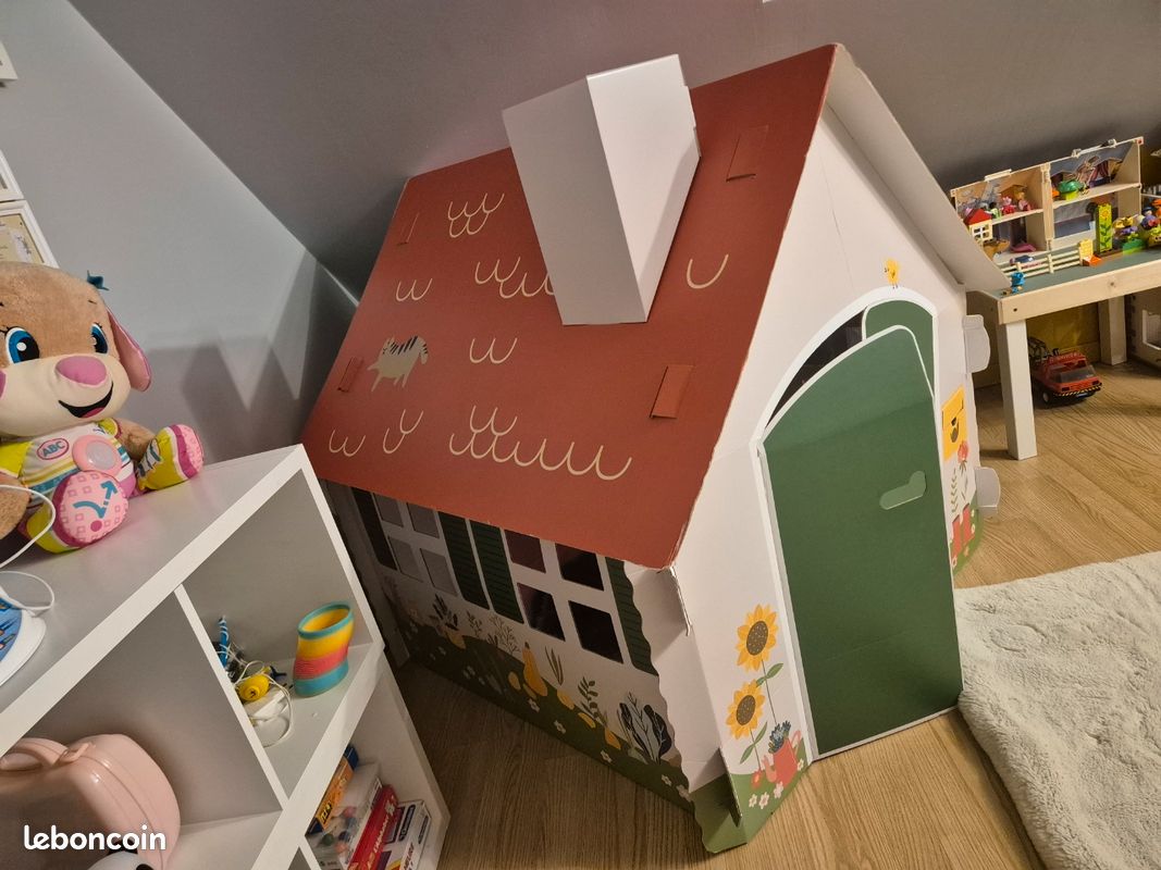Karton-billiger – Maison De Jeu En Carton Ondulé XXL, 1 M X 0,97 M X 0,94 M, Peinturable, Montage Sans Outils, Intérieur Marron