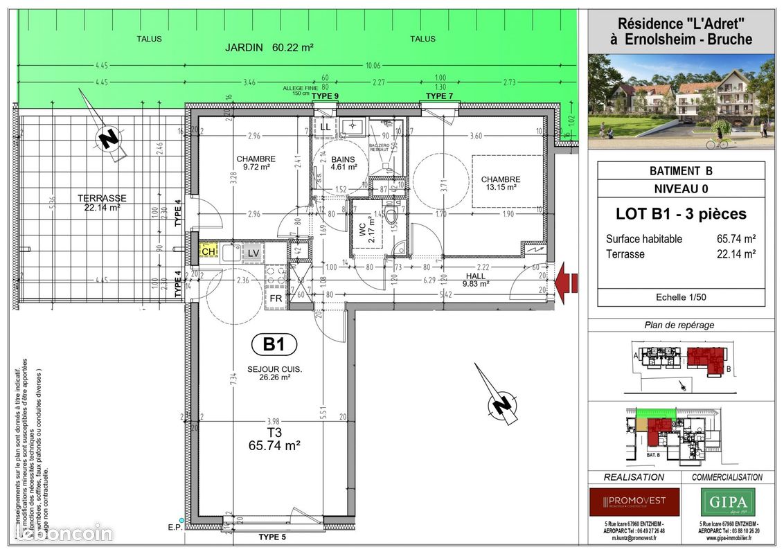 Appartement 3 pièces 66 m² · à Ernolsheim-Bruche · 66 m² · 283 500 €