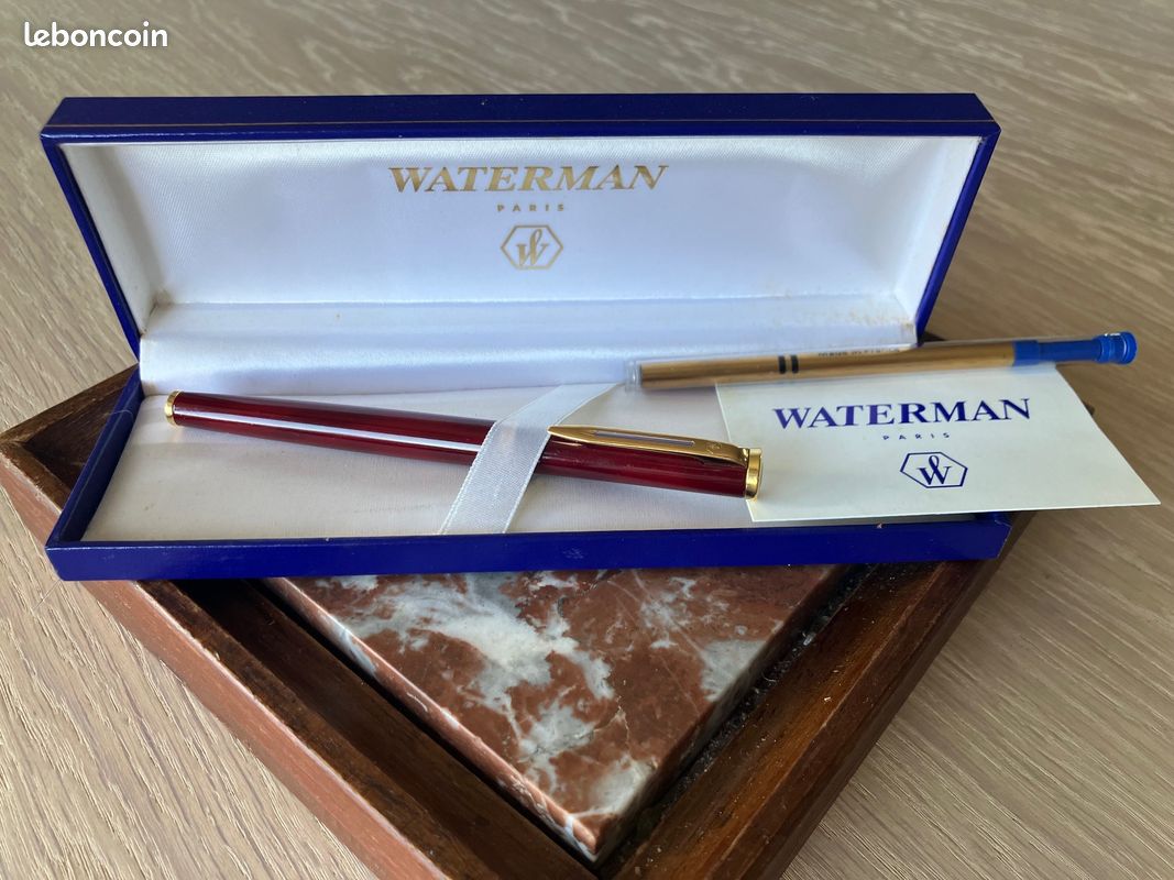 Stylo Waterman Étalon - Laque Bordeaux & Or - Gravée D M - Occasion De Collection