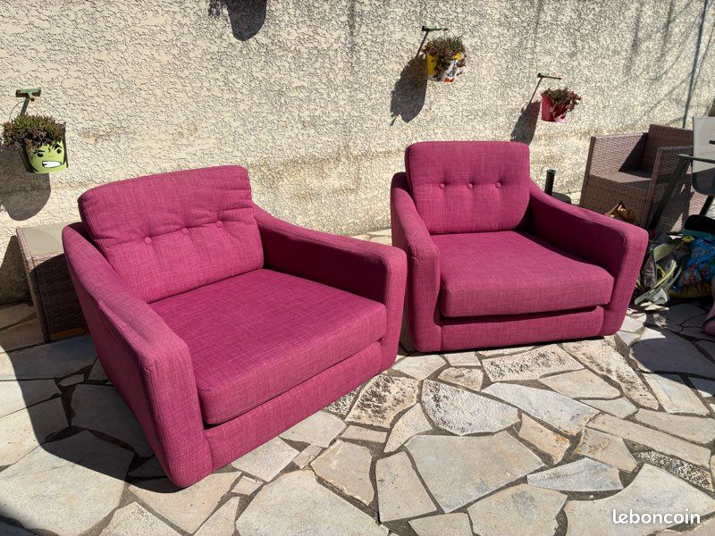 Lot 2 grands fauteuils tissu fuchsia style lounge (image 2)