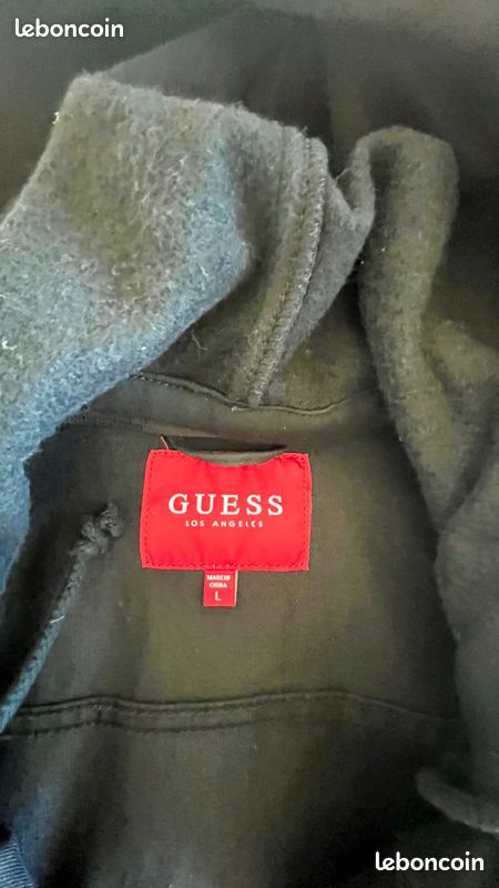 Blouson denim toile enduite noir Guess Taille L avec capuche (image 11)