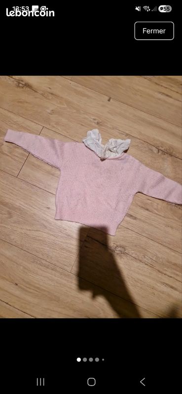 Pull rose col taille 6 mois floriane vintage années 80 (image 1)