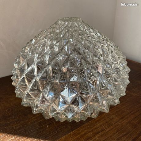 Lustre en laton et globe en verre cselé à ponte damant | Selency