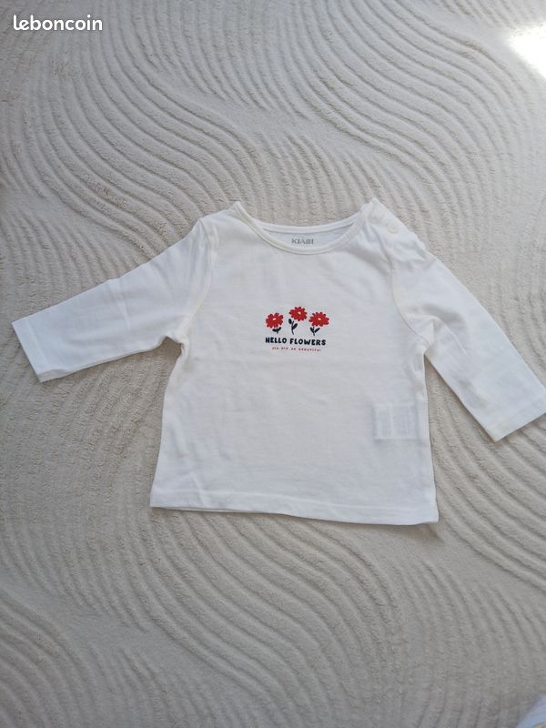 T-shirt manches longues blanc Kiabi "Hello Flowers" - 3 mois (image 2)